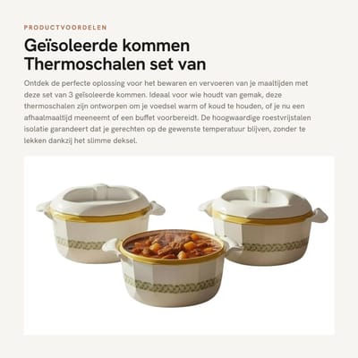 Dailygoods- Geïsoleerde Kommen set van 3 - Roestvrij Staal - Lekvrij Deksel - Stapelbaar - Inhoud 500/1000/1500 ml - Warmte- en Koude-isolatie - Thermoschalen