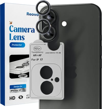 REOVO Camera Protector – Geschikt voor iPhone 17 - 0.05mm Slim Fit – Zwart -Titanium Frame – Anti-Kras & Schokbestendig