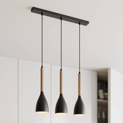 Luminex Hanglamp Muza 3-lamps lang zwart/hout licht