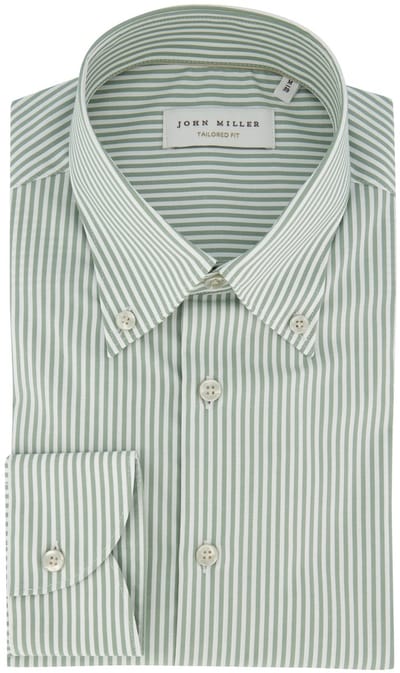 Overhemd John Miller Tailored Fit groen gestreept