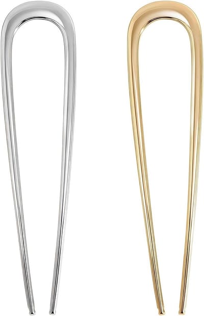 Set van 2 Minimalistische Haarspelden in U-vorm voor Vrouwen - Vintage Haaraccessoires voor Buns en Styling, Goud en Zilver Set