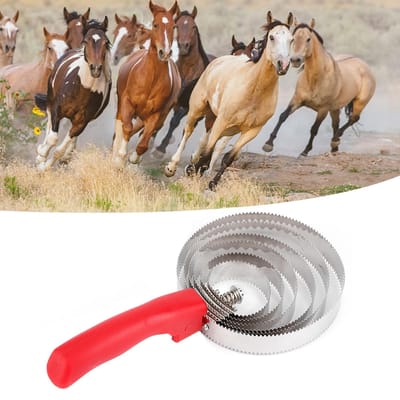 Brosse de Démangeaison pour Bétail en Métal Striegel Peigne de Mue avec Poignée Souple pour Grand Cheval Six Anneaux en Acier Inoxydable beige