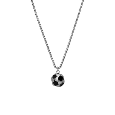 Lucardi - Kinder Stalen ketting met hanger voetbal - Ketting - Staal - Zilverkleurig - 45 cm