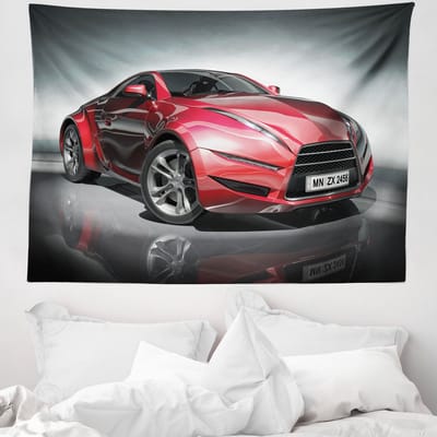 ABAKUHAUS Auto's Wandtapijt en Sprei, Rood Snelle Sport Race Mannen, 150 x 110 cm, zilverrood