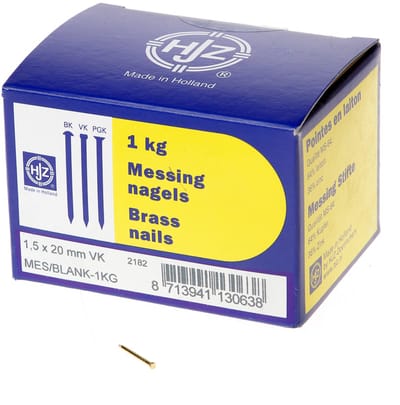 Hjz Messing nagels verloren kop 1.5 x 20mm 1kg
