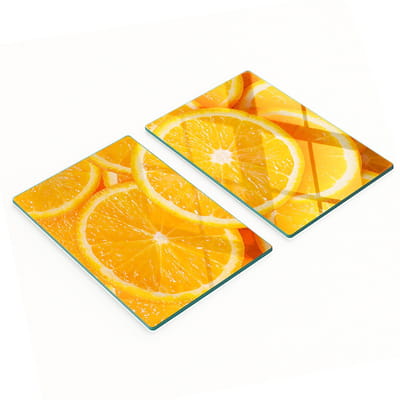 Stijlvolle en duurzame glazen snijplanken met bedrukte sinaasappelschijfjes, 2x40x52 cm