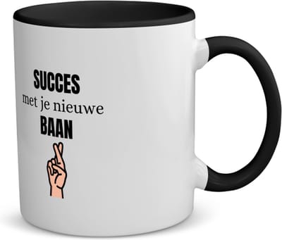 Akyol - succes met je nieuwe baan koffiemok - theemok - zwart - Collega - collega - bedankje - cadeautje voor collega - kado - afscheids cadeau - 350 ML inhoud