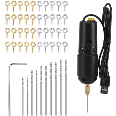 Boorset Hars Elektrische Miniboor met 10 stuks Boorbits 100 stuks Schroef Oogpen voor Sieraden DIY with Horn Nails zwart