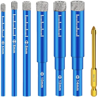 Diamantboor Set - Tegel Boren - Precisie Boren - Inclusief Geleider - 5-14 mm - Blauw