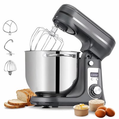 Novari Keukenmixer - Keukenmachine - Keukenrobot - Deegkneder - 1200W motor - 6 snelheden - Stille werking - 6 liter kom - Grijs