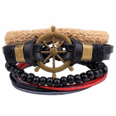 Fako Bijoux® - Leren Armband - Leder - Set Vintage - Stuurwiel