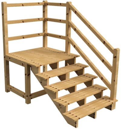 MILANO buitentrap 5 treden H88 cm - bordes L116 x B120 cm - trapleuning rechts - bordesleuning rechts en achteraan
