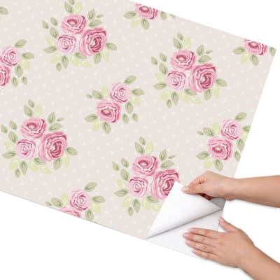 Coloray Meubel Wrap Folie - Roze Meubelfolie - 75x150 cm - Decoratiefolie Bloemenpatroon - Meubel Wrap Folie - Vintage Meubelfolie - Plakfolie Meubels - Keuken decoratie - Bloemen en planten