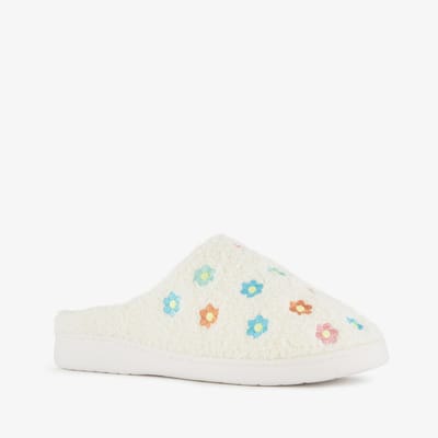 Thu!s dames teddy pantoffels met bloemen beige - Maat 37/38 - Sloffen
