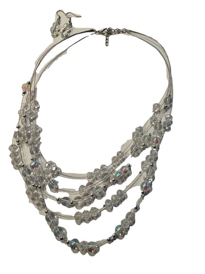Petra's Sieradenwereld - Mooie wit/transparante handgemaakte laagjesketting met bijpassende oorbellen (1064)
