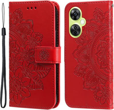 Coverup Hoesje - Geschikt voor OnePlus Nord CE 3 Lite 5G Hoesje - Coverup Mandala Bloemen Book Case - Rood