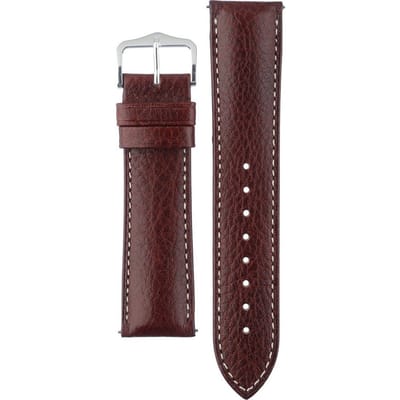 HIRSCH Boston Horlogebandje - buffelkalfsleer, 22 mm Breedte bevestiging, bruin - glanzend zilver Sluit, past op Garmin, Xiaomi Watch, Huawei Watch, Polar