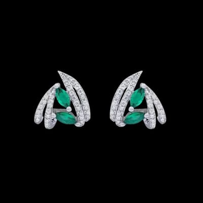 Victoria Valenza Zilverkleurige Oorbellen met Groene Zirkonia Stenen - Oorknoppen - Zilverkleurig - Zirkonia