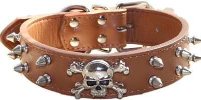 2 Rijen Bullet Klinknagels Spiked Leather Dog Collar - Studded PU Leather - Cool Skull Pet Accessoires voor middelgrote en grote honden (L Bruin)