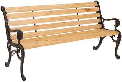 Tuinbank MCW-O25, parkbank houten bank 3-zits, gietijzer hout grenen, 164cm ~ natuur