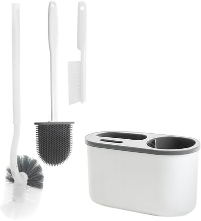 Yelda 3 stuks Siliconen Toiletborstelset Pro-Sneldrogende-Houder en Wandmontage-Sneldrogend en hygiënisch-Toilet Borstel Houder-Lekbakje