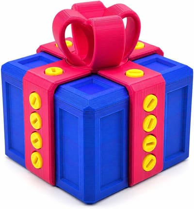 Cadeaudoos - Grappige Cadeau Doos met Schroeven - 3D Geprinte Prank Gift Box - Verrassingsdoos voor Geldkaart of Klein Cadeau - Herbruikbaar - Blauw/Rood - 8 x 8 x 8 cm