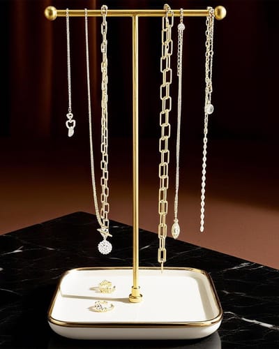 Sieradenhouder met Keramische Basis - Juwelen Organizer Display - Sieraden Presenteren - Stabiele Keramische Voet - 38 cm Hoog - Wit