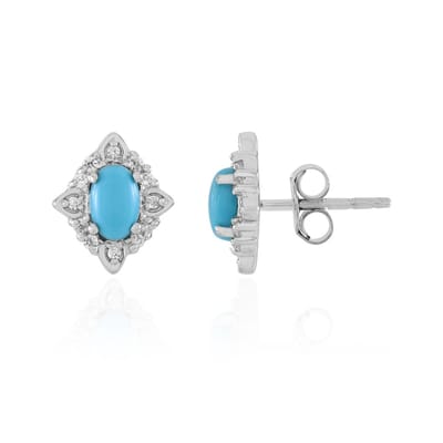 Cavill - Zilveren Oorbellen met Sleeping Beauty Turkoois en Tanzaanse Zirkonia - Platina Geplatineerd - Ovaal Cabochon 0,83 ct - Elegante 11 mm