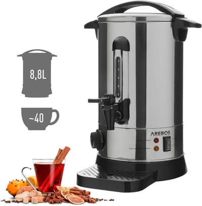 AREBOS Glühwein ketel 8,8 L RVS Inox 950W Warmhoudketel Thee Koffie BPA Free XL