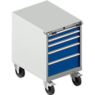 Schäfer Shop Select Verrijdbare gereedschapskast WSK 27-36, 5 laden, H 920 mm, enkele vergrendeling, staal, 200 kg max. belasting, lichtgrijs/gentiaanblauw