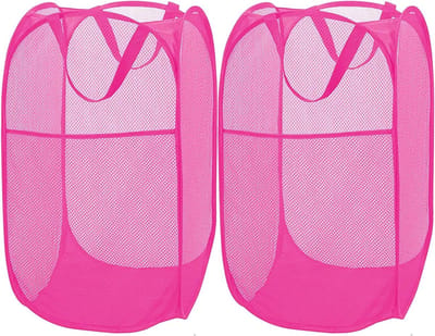 Wasmand met zijvak - Wasemmer Waszak - Ruimtebesparend Opbergen - Ademend Netmateriaal - 35.6 x 35.6 x 61 cm