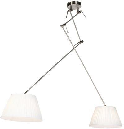 QAZQA blitz - Klassieke Hanglamp met kap - 2 lichts - L 750 mm - Staal - Woonkamer | Slaapkamer | Keuken