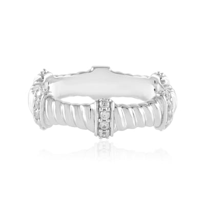 Cavill - Zilveren Ring met 20 Zirkonen Rond Slijpsel - 925 Sterling Zilver Geplatineerd - Moderne Dubbele Rij - Elegante Zirkonring Dames