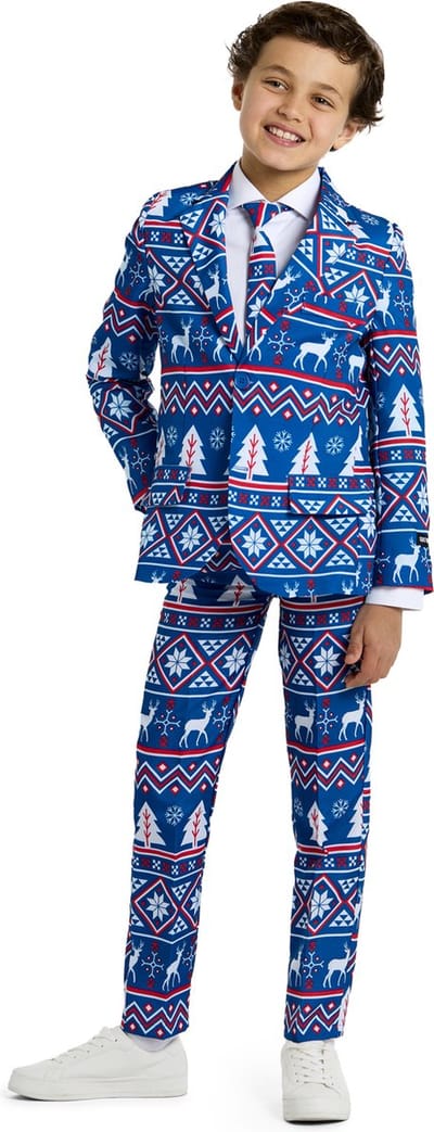 Suitmeister Christmas Blue Nordic - Kids Kerstpak - Kerst Outfit - Blauw - 4-6 jaar - Maat S