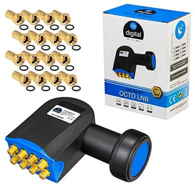 Octo LNB voor 8 deelnemers - Volledige HDTV en 4K ondersteuning met weerbescherming en gold-plated contacten