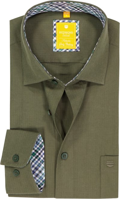 Redmond modern fit overhemd - twill - donkergroen - Strijkvriendelijk - Boordmaat: 39 - 40