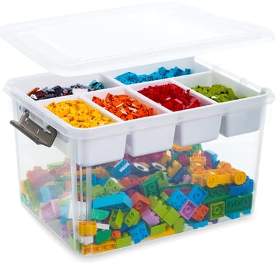 Opbergdozen met deksel, 30 liter, van kunststof, met afneembaar dienblad, versterkte dozen, kleine knutselopbergdoos, klein, voor het organiseren van gereedschap, handwerk