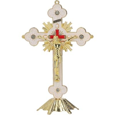 Metalen Emaille Kruisen Emaille Coating Anti-Roest Goud Witte Kruisen Wanddecoratie voor Eettafel beige