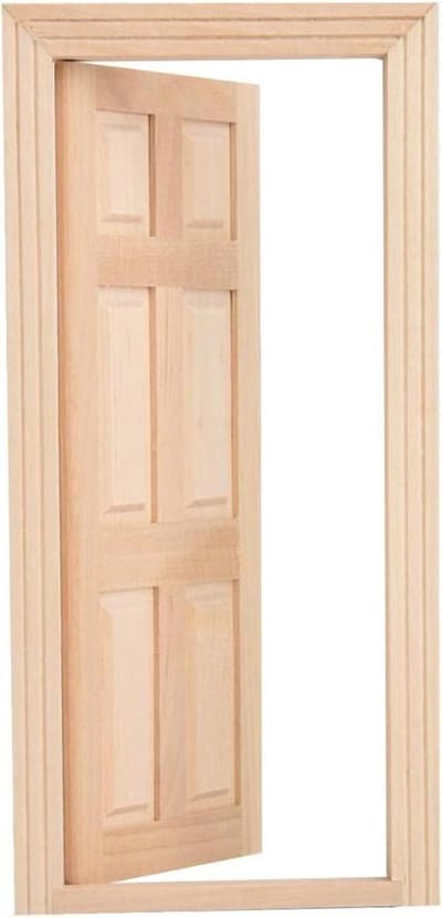 Mini Houten Deur - Poppetjeshuis Accessoire - Poppenhuis Decoratie - Schaal 1:12 - 18 cm Hoog - Houtkleur