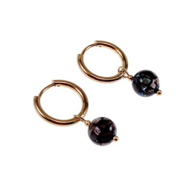 ∅16mm Oorringen Dames - 8mm Natuurlijke Abalone Schelp - Verguld RVS - Oorbellen met Ronde Hanger