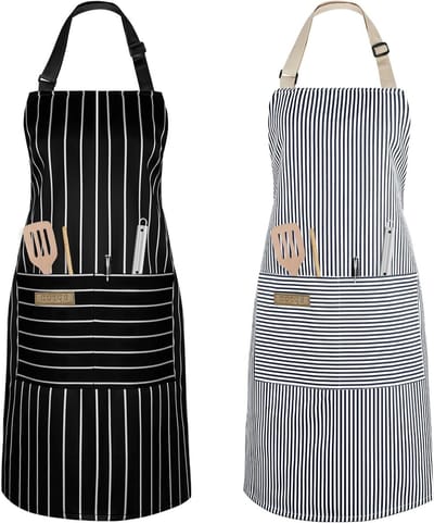 Waterdichte en Verstelbare Keuken Schort met Pocket voor Koken, Tuin en Restaurant, Unisex, Zwart en Blauw Gestreept