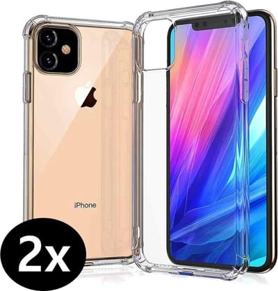 Hoesje - 2 Stuks - Geschikt voor Apple iPhone 11 - Sterk & Shockproof - Siliconen Case - Back Cover - Telefoon Hoes Shock Proof - Telefoonhoesjes - Transparant