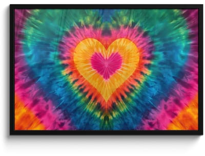 Poster in lijst - Fotolijst 90x60 cm - Posters - Hart - Tie Dye - Kleurrijk - Posterlijst zwart - Decoratie - Wanddecoratie woonkamer - Muurdecoratie slaapkamer