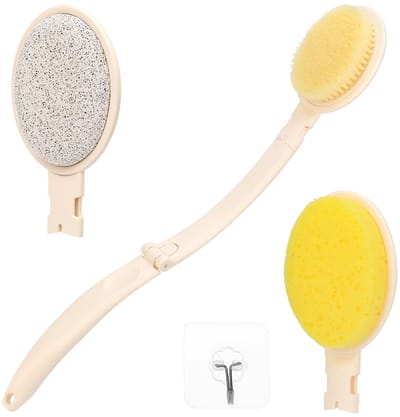 ® rugwasmachine voor de douche, opvouwbare creméhulp voor de rug met lange handgreep, met drie borstelhoofden en haak.