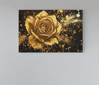 Canvas Schilderij Bloem - Gouden Roos - 60x40x2 cm