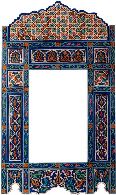Handgeschilderd houten spiegel frame - 116 x 68 cm - Handgemaakt - Zouak Arabische, bohemian stijl - blauw vintage look M24