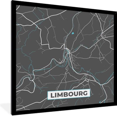 Fotolijst incl. Poster - België – Limbourg – Stadskaart – Kaart – Blauw – Plattegrond - 40x40 cm - Posterlijst