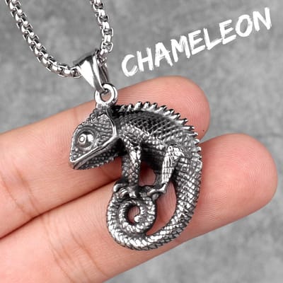 Kameleonhagedis Dier Mannen Lange Kettingen Hangers Ketting HipHop Uniek voor Jongen Man Roestvrij Staal Sieraden Creativiteit Cadeau Without Chain gray