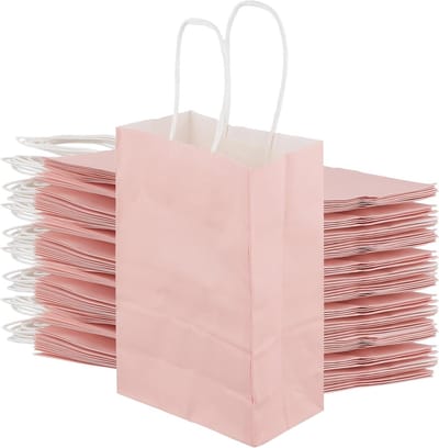 40 Pack Roze Papieren Zakken met Handvatten 15x8x21cm voor Feestjes, Verjaardagen en Bruiloften, Duurzame Geschenkzakken van Kraft Papier