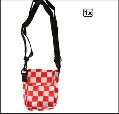 1x Schoudertas rood/wit geblokt - Verstelbaar - 15cm x 17cm - Thema feest carnaval optocht festival evenement party verjaardag